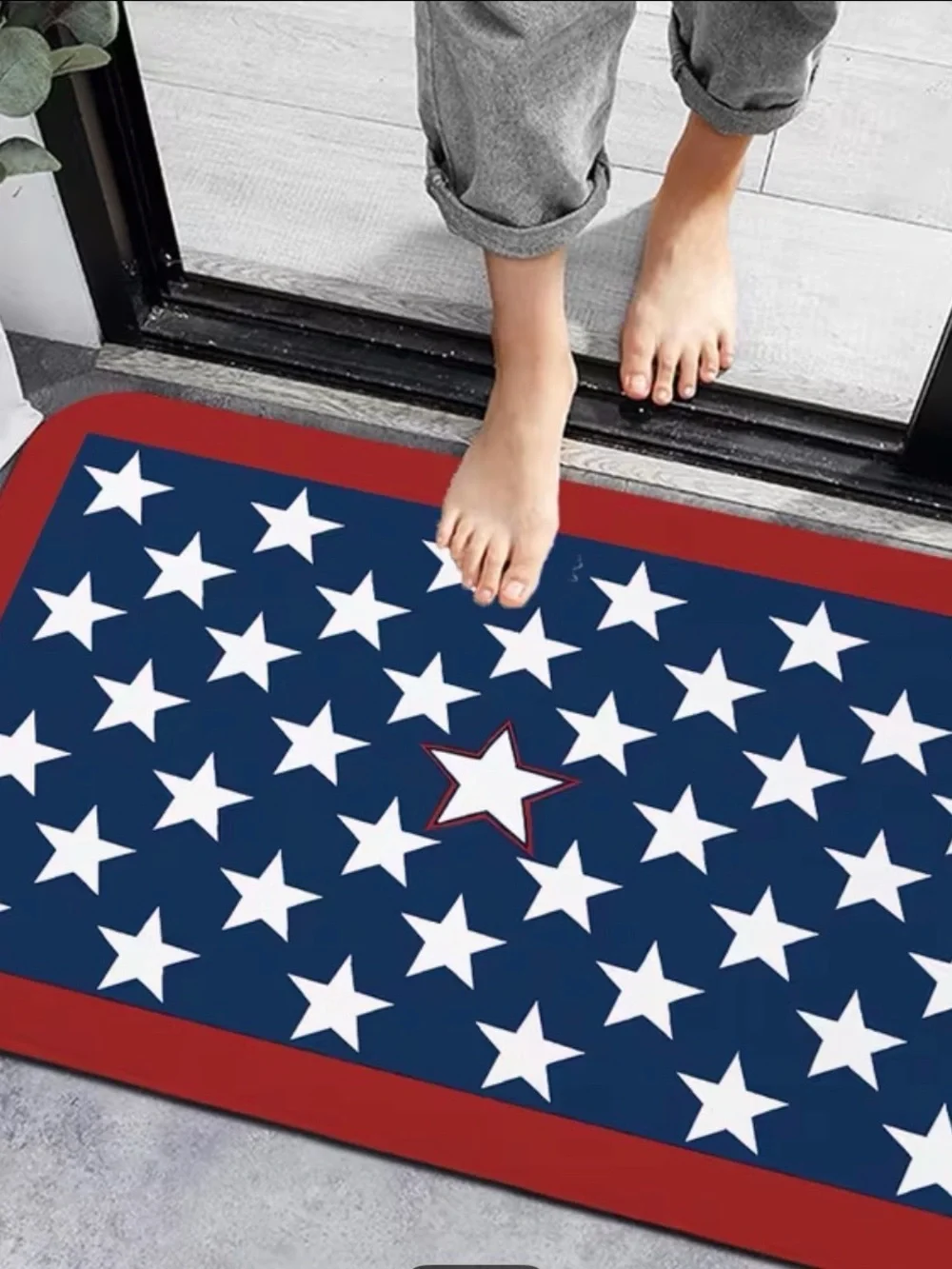 Patriotic Star Doormat - Navy, White & Red